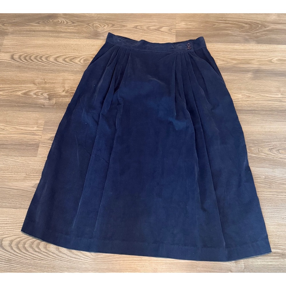 Jos. A. Bank Vintage Navy Blue Corduroy Midi Skirt Pleated A-Line Cotton Size 10